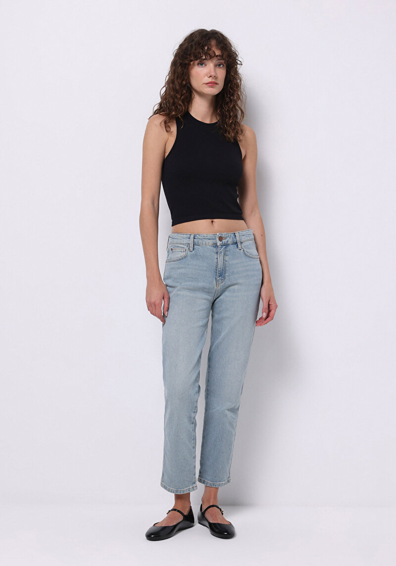 Afișați detalii pentru Slim Fit Talie Mijlocie Țigară Picior Blugi Indigo Pentru Femei