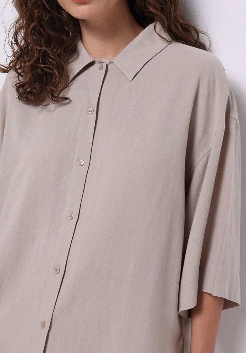 Afișați detalii pentru Cămașă Cu Croială Relaxată Drept Bej Pentru Femei Cămașă Cu Mânecă 3/4