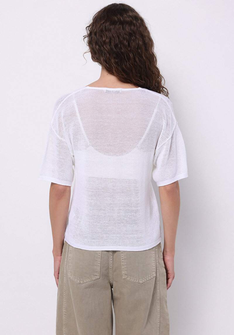 Afișați detalii pentru Regular Fit V-Neck Floral Pulover Alb Cu Mânecă Scurtă Pentru Femei