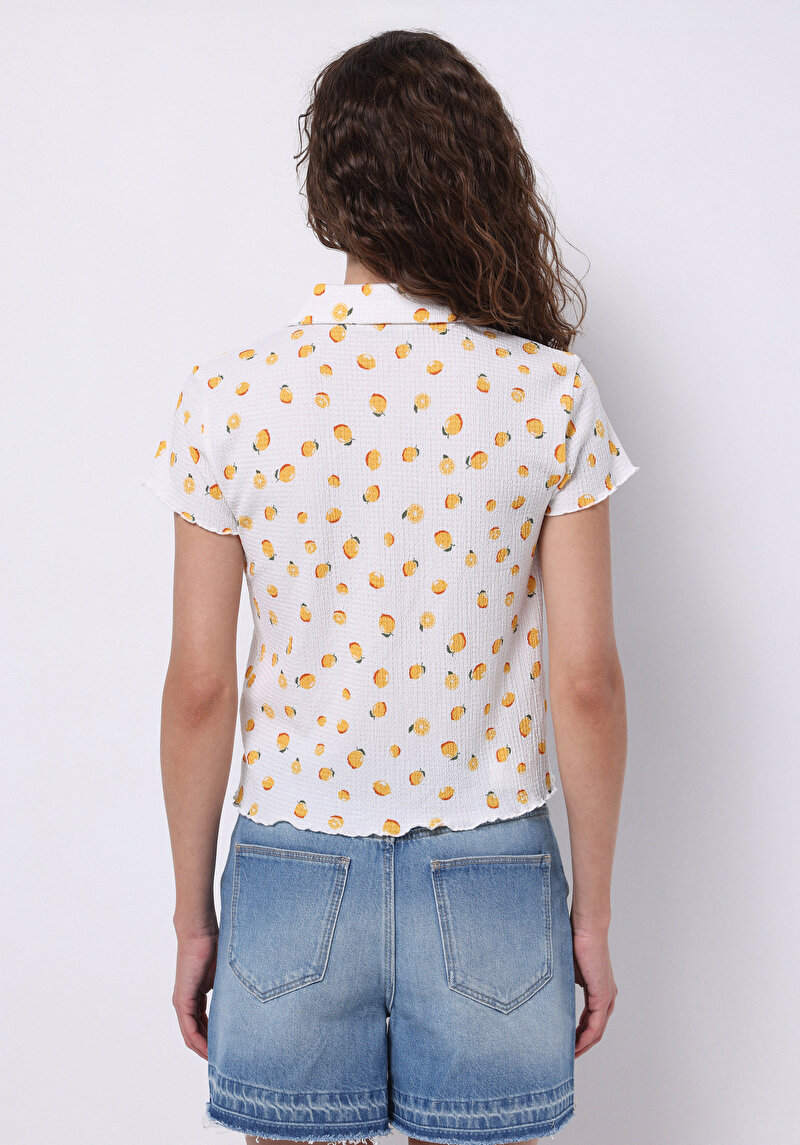 Imagine a Cămașă Slim Fit Imprimat Tricou Cu Mânecă Scurtă Ecru Pentru Femei