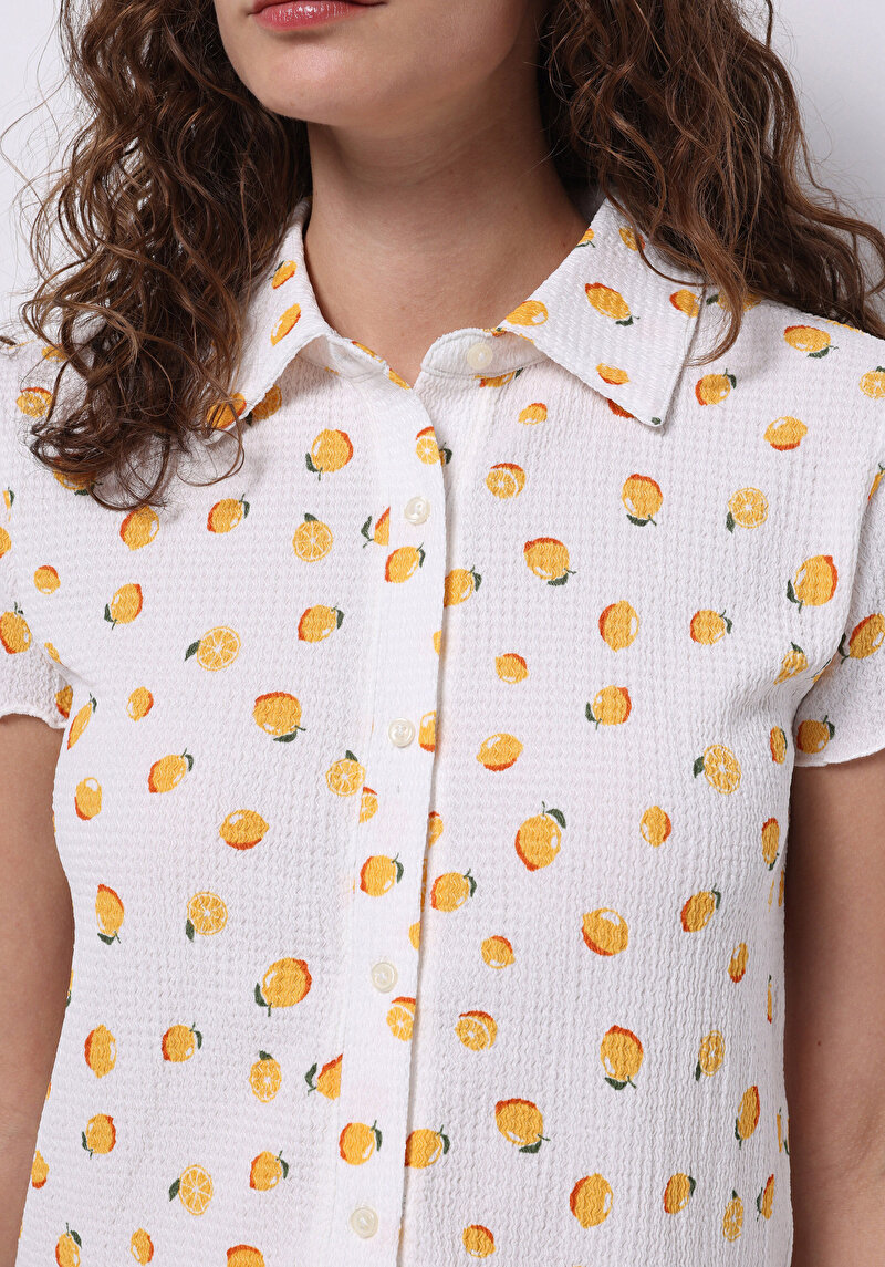 Imagine a Cămașă Slim Fit Imprimat Tricou Cu Mânecă Scurtă Ecru Pentru Femei