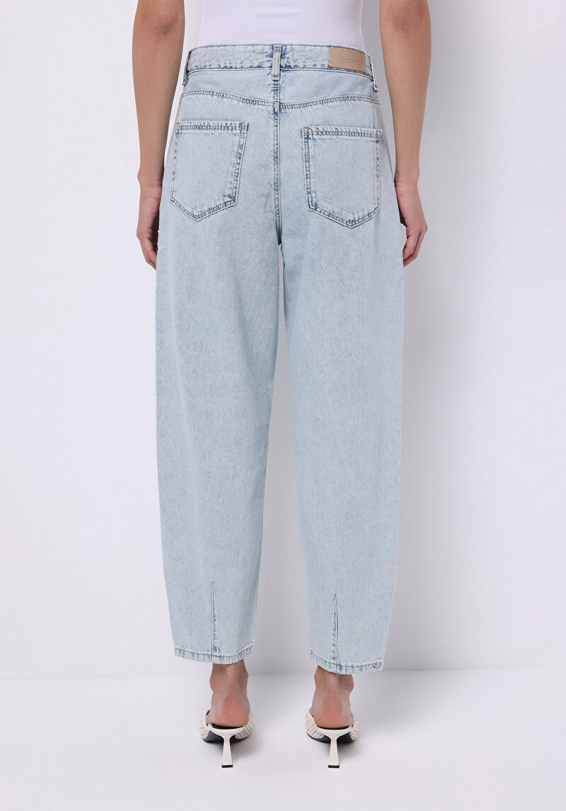 Imagine a Pantaloni De Dama Albastru Barrel Fit Bumbac Cl1074898