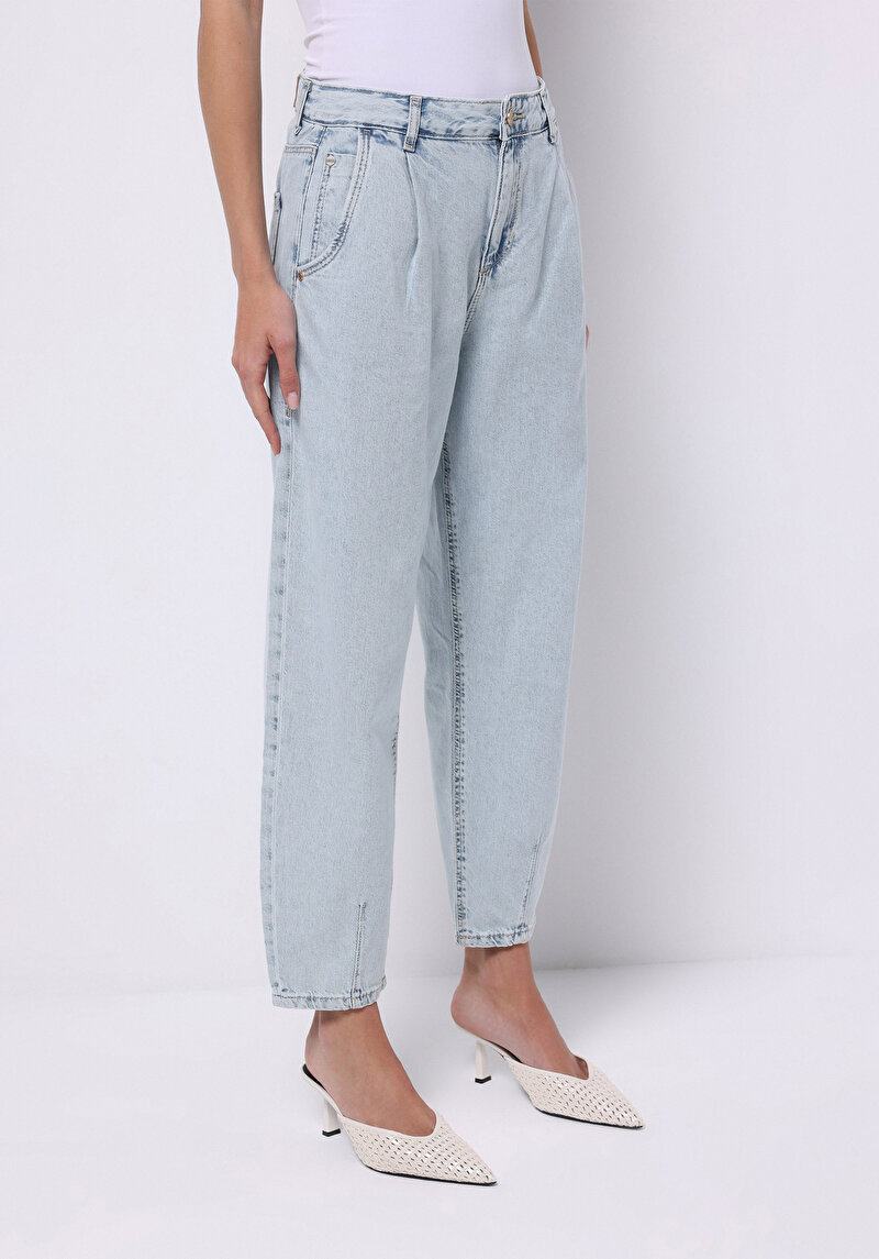 Afișați detalii pentru Pantaloni De Dama Albastru Barrel Fit  Bumbac Cl1074898