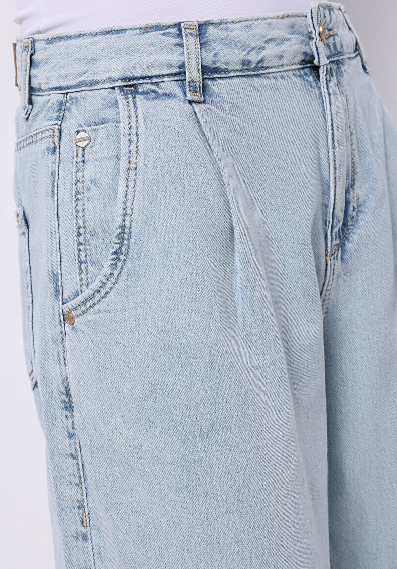 Afișați detalii pentru Pantaloni De Dama Albastru Barrel Fit  Bumbac Cl1074898