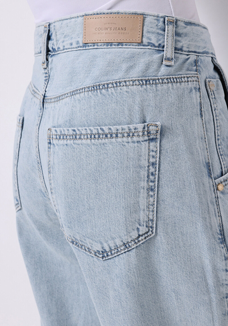 Afișați detalii pentru Pantaloni De Dama Albastru Barrel Fit  Bumbac Cl1074898