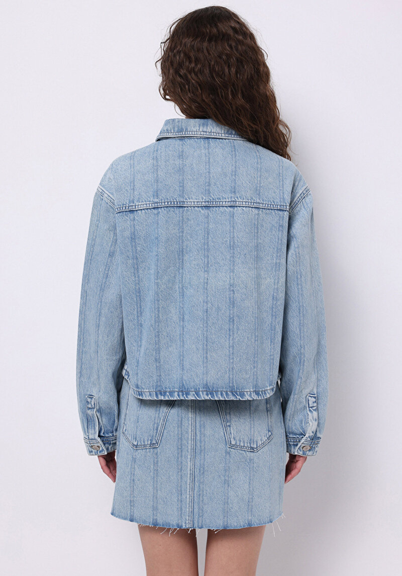 Imagine a Oversize Fit Fermoar Uncăptușeală Jachetă Albastră Pentru Femei