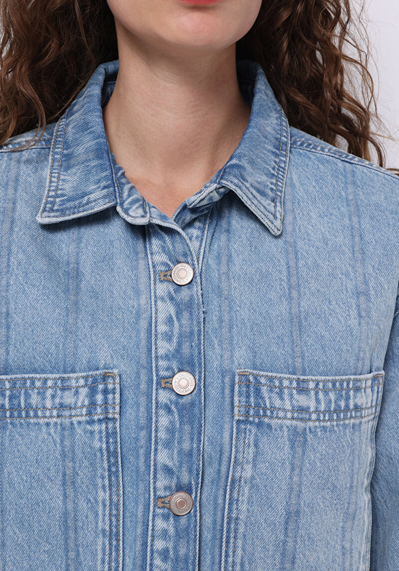 Afișați detalii pentru Oversize Fit Fermoar Uncăptușeală Jachetă Albastră Pentru Femei