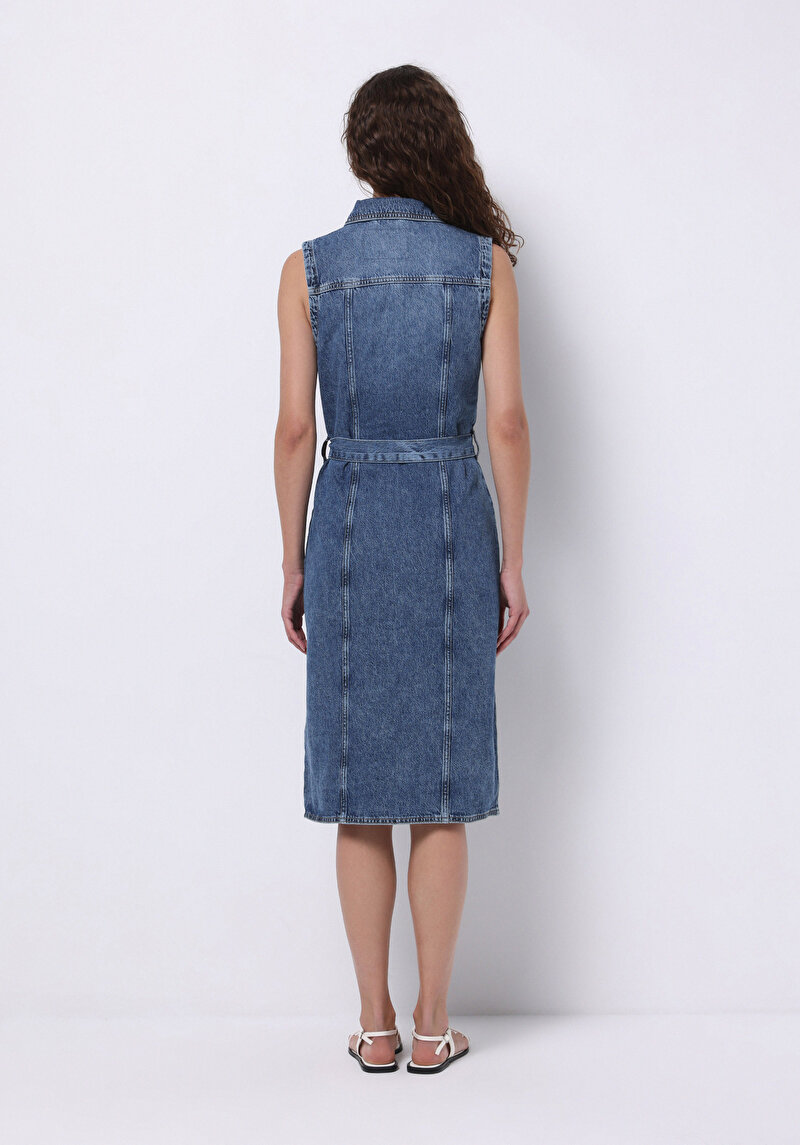 Imagine a Rochie Slim Fit Dreaptă Pentru Femei Albastru Fără Manșon