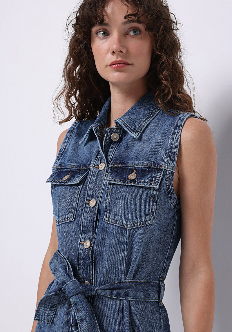 Afișați detalii pentru Rochie Slim Fit Dreaptă Pentru Femei Albastru Fără Manșon