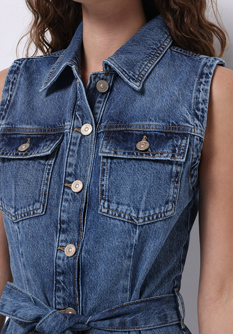 Afișați detalii pentru Rochie Slim Fit Dreaptă Pentru Femei Albastru Fără Manșon