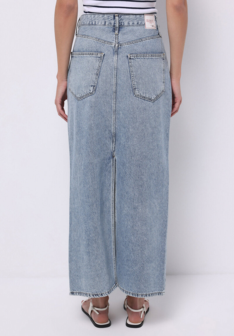 Imagine a Slim Fit Drept Fermoar Fustă Albastru Deschis Pentru Femei