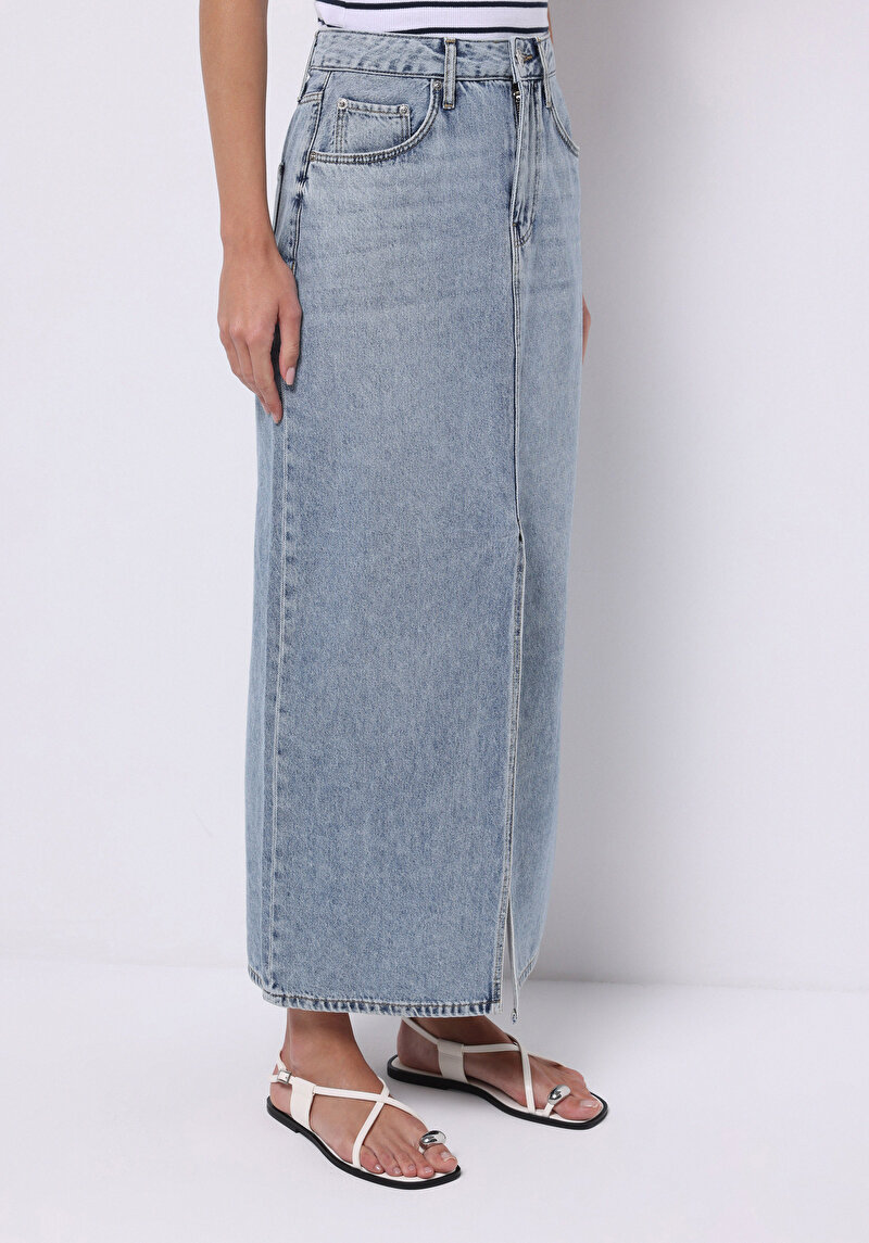 Imagine a Slim Fit Drept Fermoar Fustă Albastru Deschis Pentru Femei