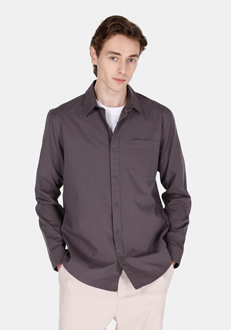 Imagine a Cămașă Regular Fit Cămașă Dreaptă Bărbați Gri Cămașă Cu Manșon Lung
