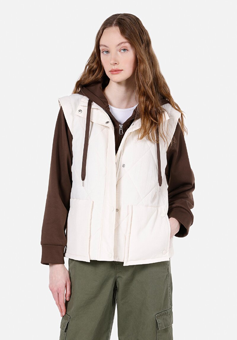 Imagine a Regular Fit Glugă Căptușit Cu Fermoar Impermeabil Palton Alb Pentru Femei