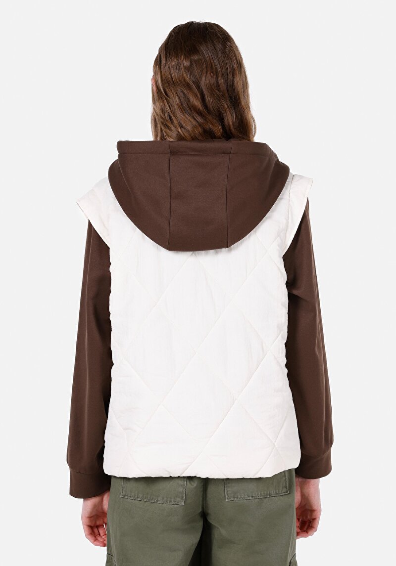 Imagine a Regular Fit Glugă Căptușit Cu Fermoar Impermeabil Palton Alb Pentru Femei