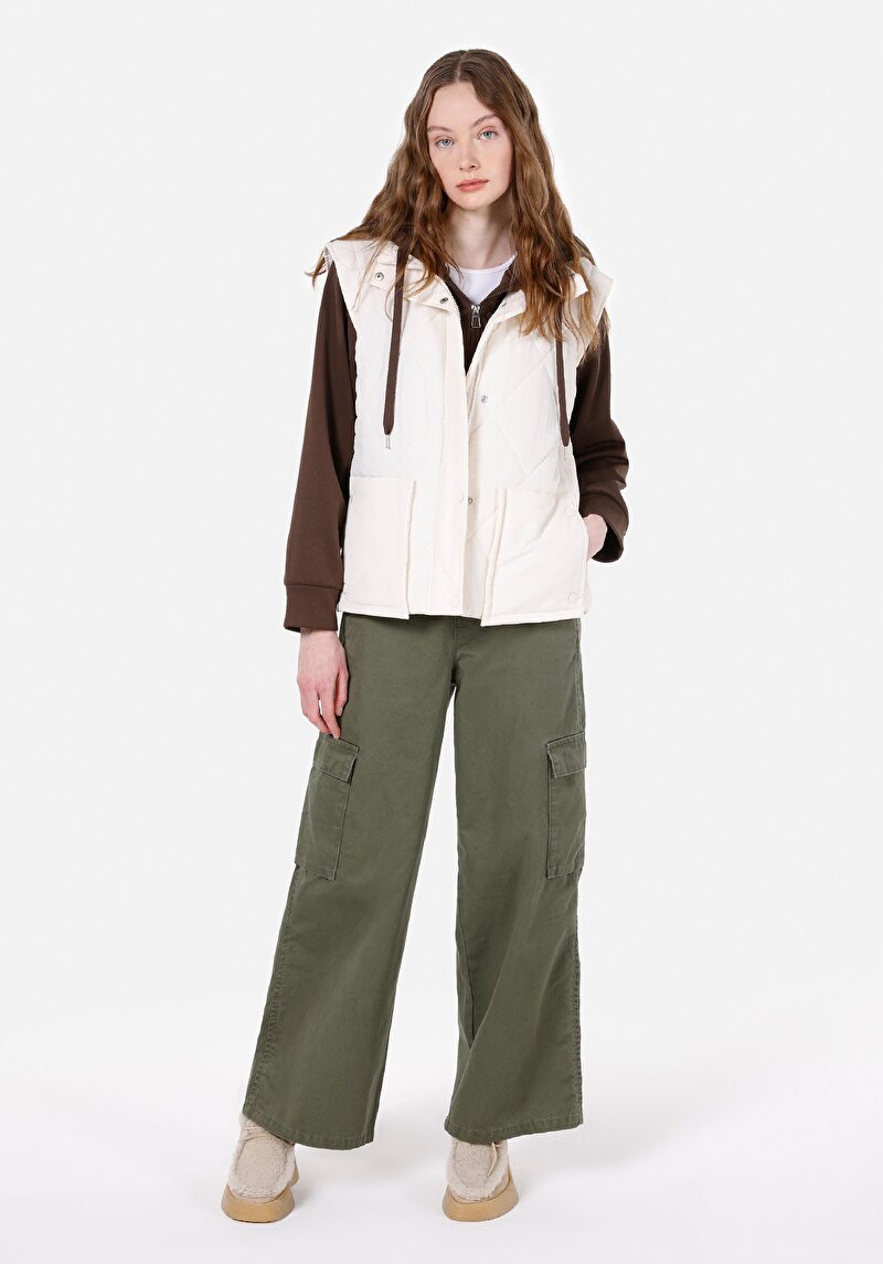 Afișați detalii pentru Regular Fit Glugă Căptușit Cu Fermoar Impermeabil Palton Alb Pentru Femei