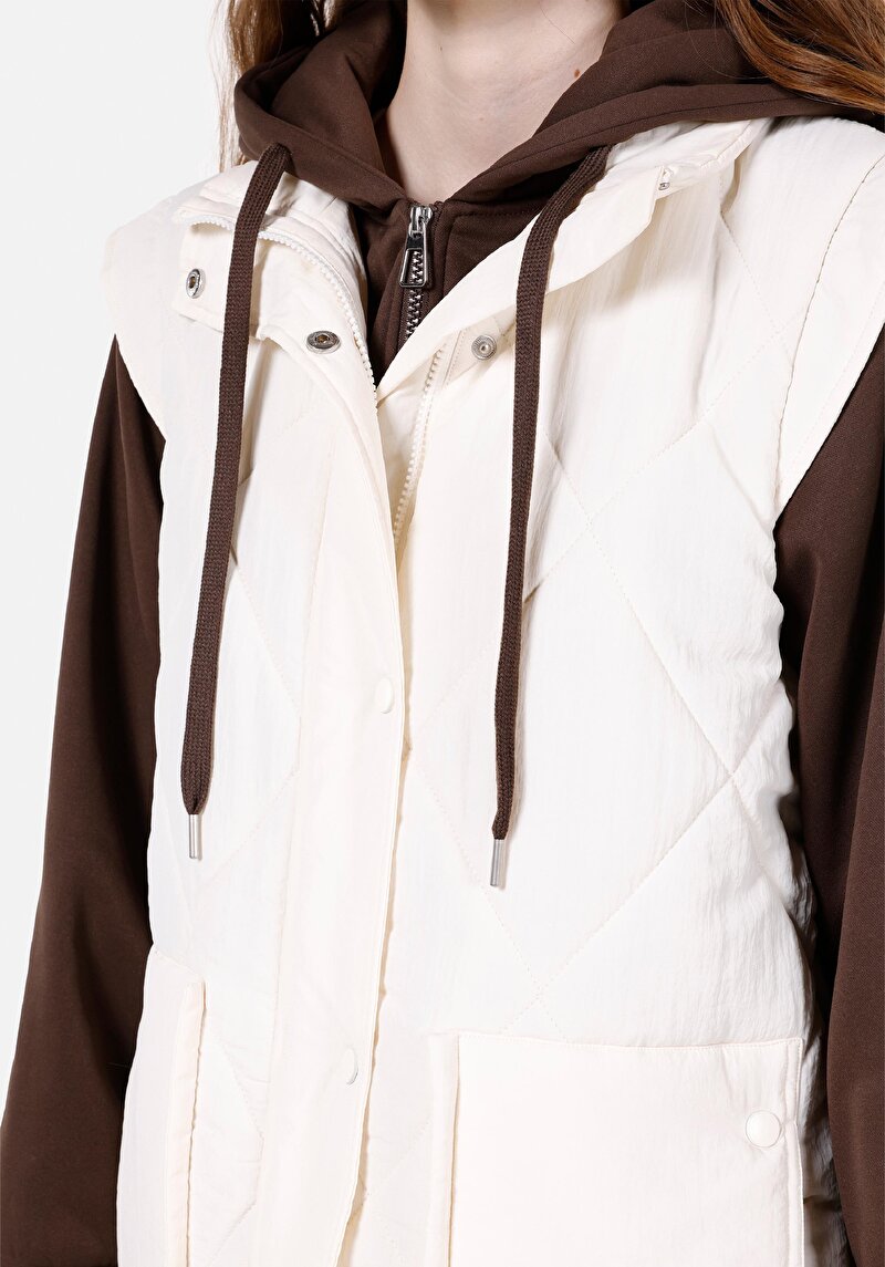 Imagine a Regular Fit Glugă Căptușit Cu Fermoar Impermeabil Palton Alb Pentru Femei