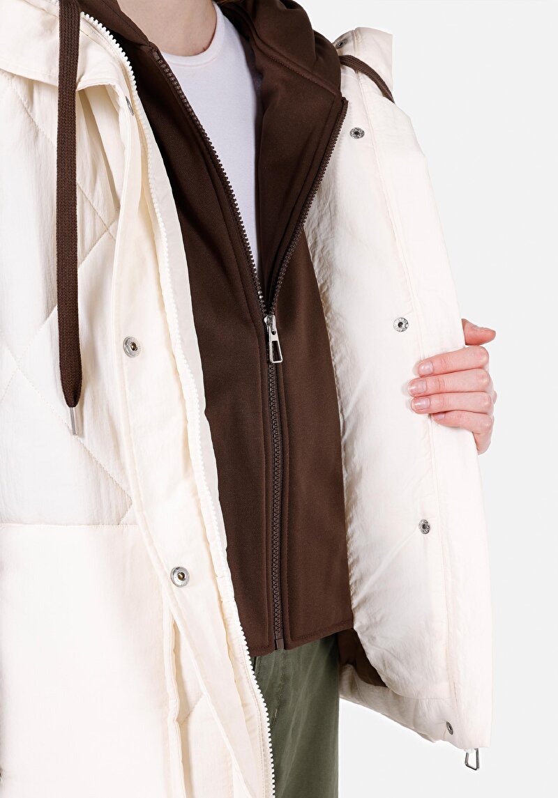 Afișați detalii pentru Regular Fit Glugă Căptușit Cu Fermoar Impermeabil Palton Alb Pentru Femei
