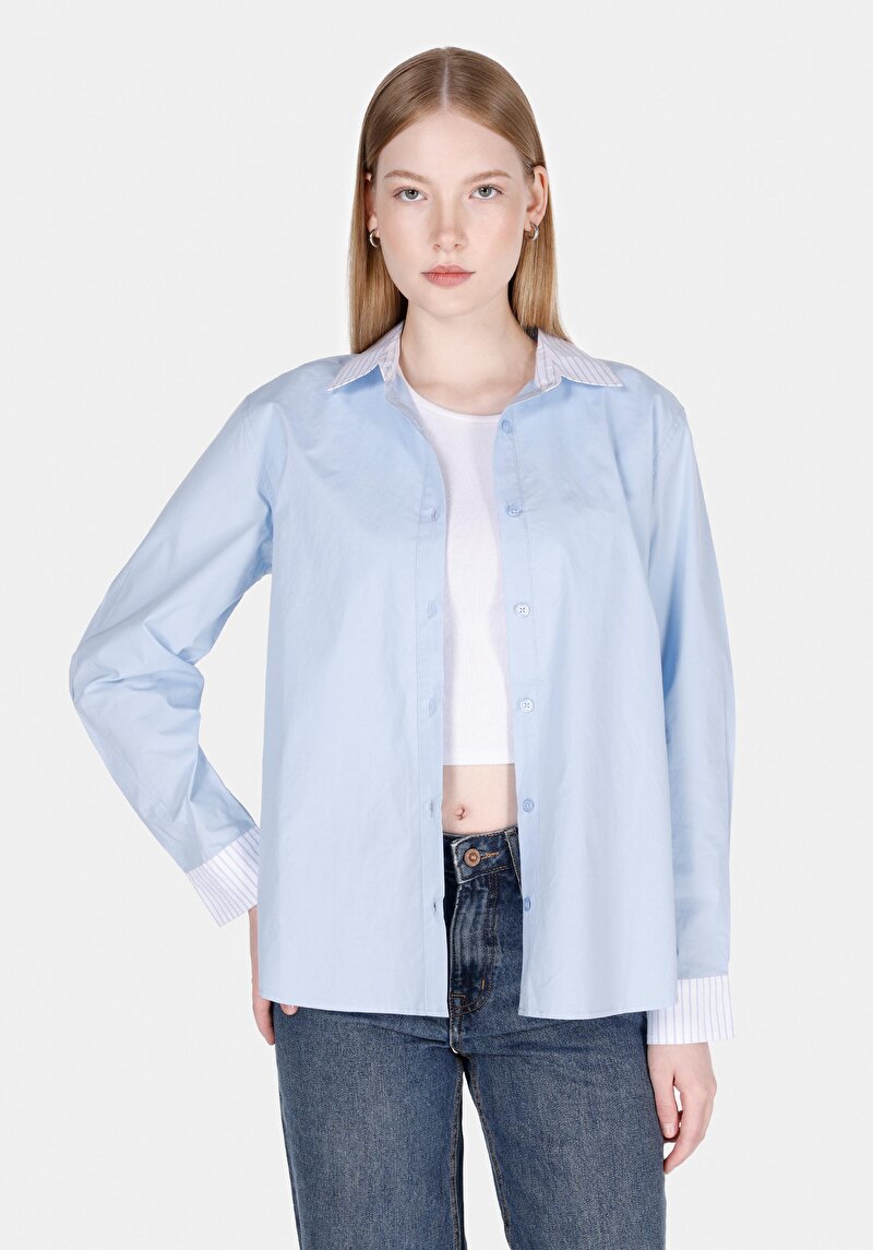 Imagine a Camasa Cu Maneca Lunga De Dama Albastru Regular Fit  Cl1073300