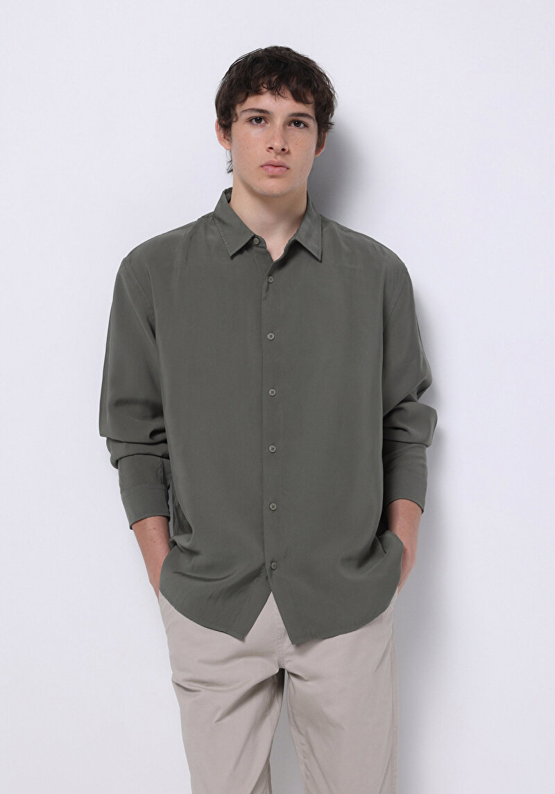 Imagine a Camasa Cu Maneca Lunga De Barbati Kaki Comfort Fit Cl1074507