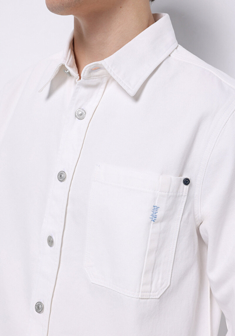 Imagine a Regular Fit Classic Collar Drept Cămașă Cu Mânecă Lungă Bej Pentru Bărbați