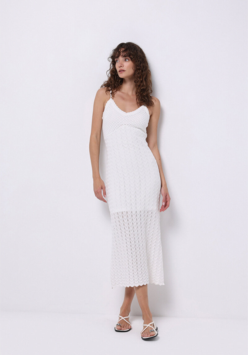Imagine a Rochie Albă Cu Bretele Pentru Femei Slim Fit