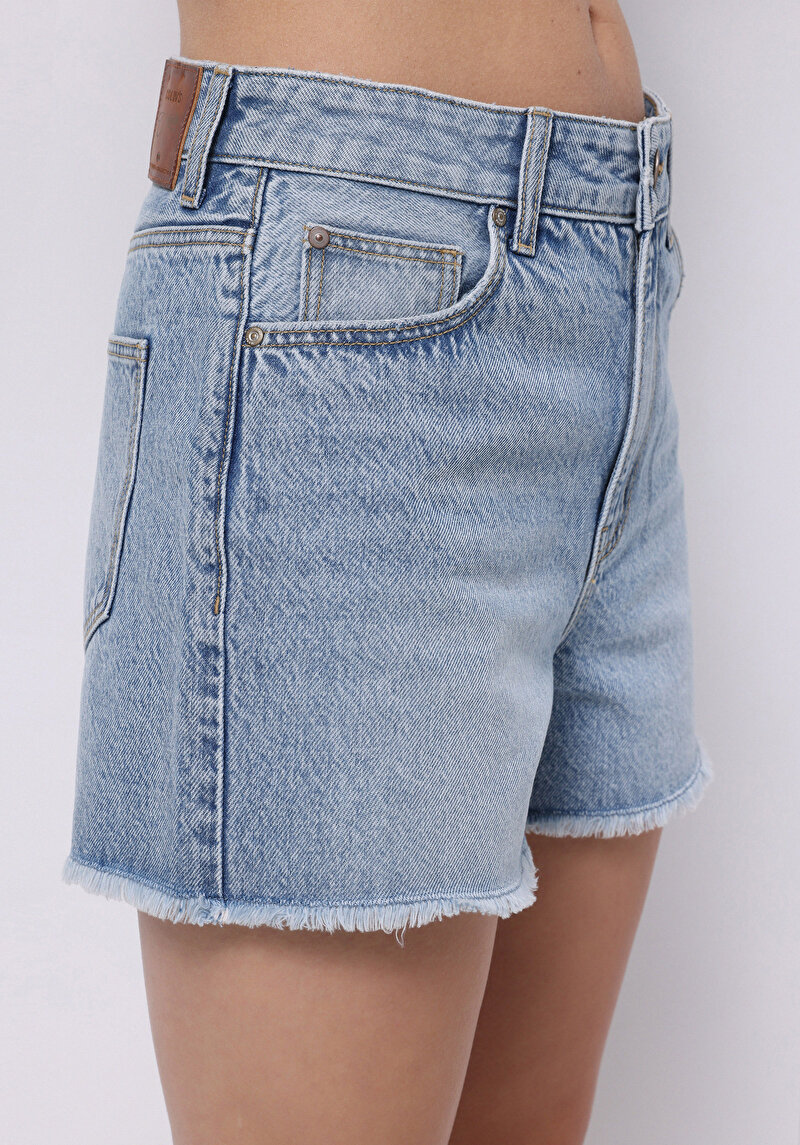 Afișați detalii pentru Mom Fit Rose Waist Straight Pantaloni Scurți De Jean İndigo Pentru Femei