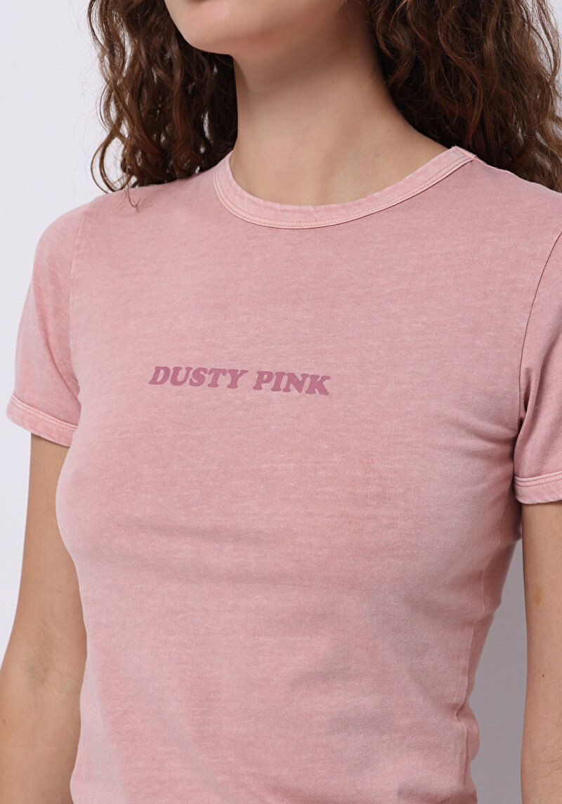 Imagine a Slim Fit Round Neck Imprimat Tricou Cu Mânecă Scurtă Roz Pentru Femei