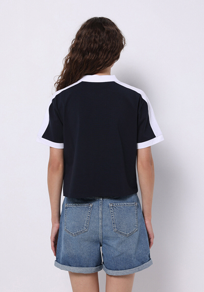 Imagine a Regular Fit Polo Neck Drept Pentru Femei Bleumarin Tricou Cu Mânecă Scurtă