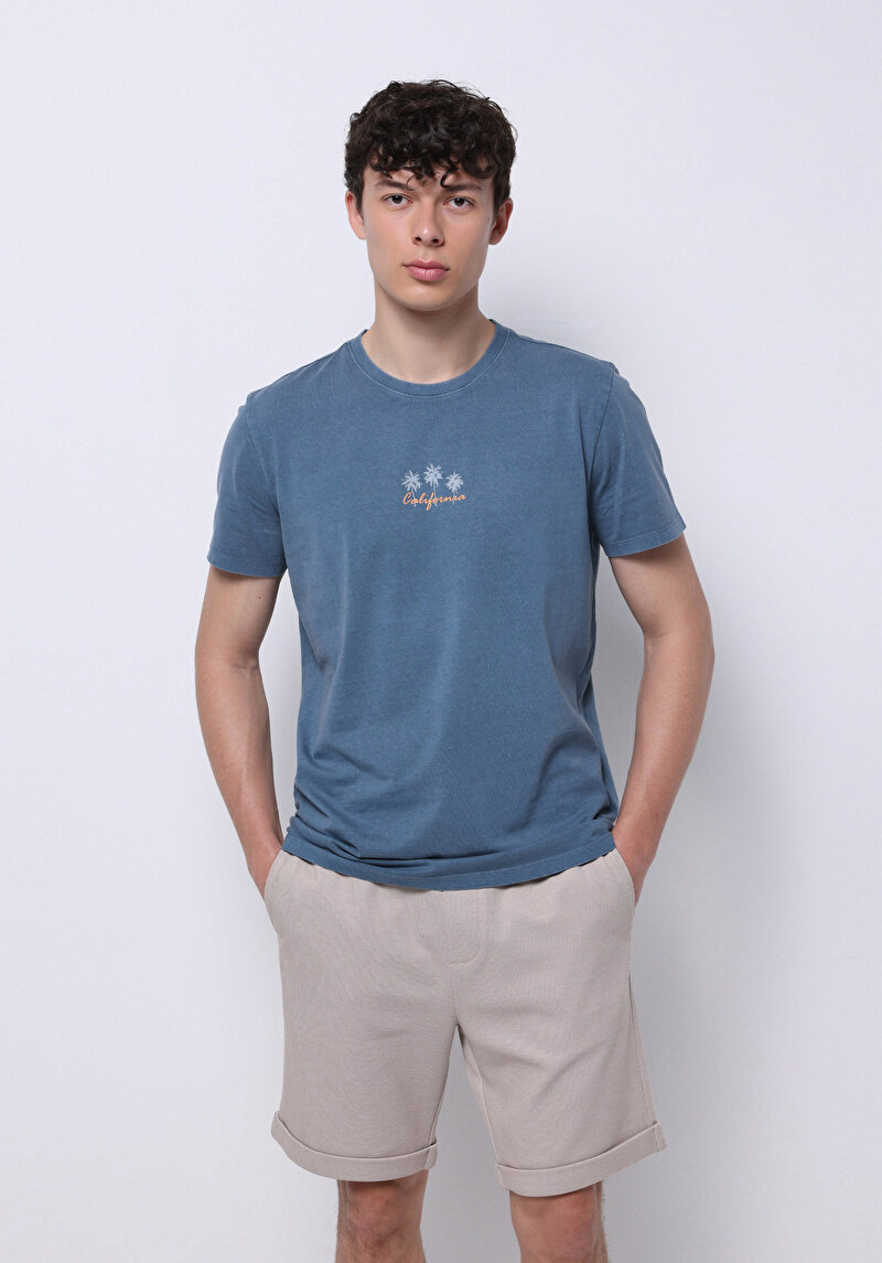 Imagine a Regular Fit Round Neck Drept Bărbați Albastru Tricou Cu Mânecă Scurtă