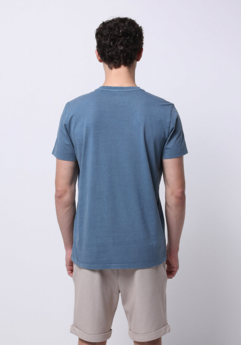 Imagine a Regular Fit Round Neck Drept Bărbați Albastru Tricou Cu Mânecă Scurtă