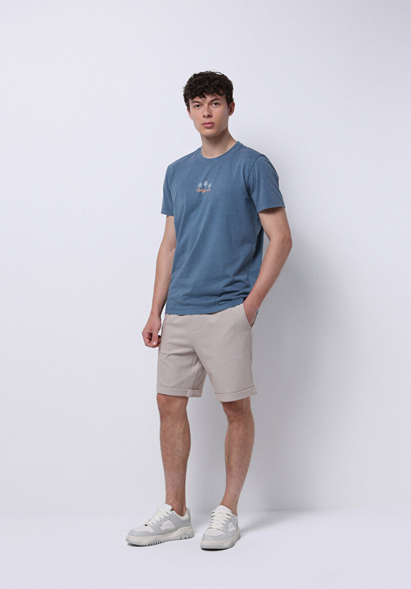 Imagine a Regular Fit Round Neck Drept Bărbați Albastru Tricou Cu Mânecă Scurtă