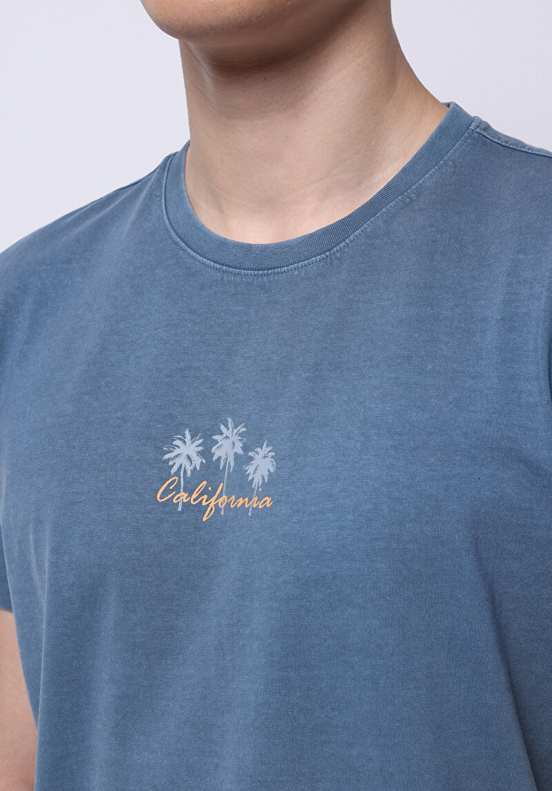 Imagine a Regular Fit Round Neck Drept Bărbați Albastru Tricou Cu Mânecă Scurtă