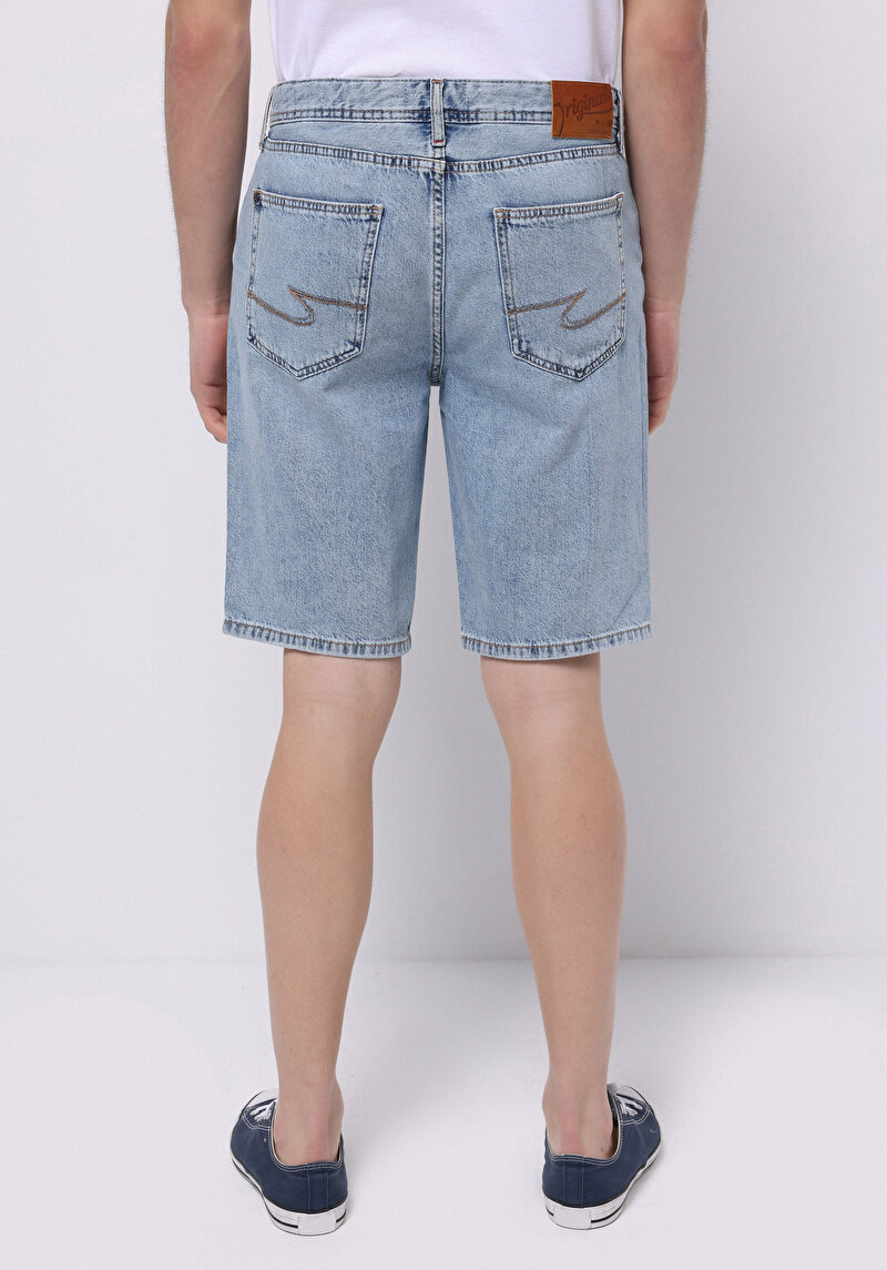 Imagine a Regular Fit Talie Medie Drept Bărbați Indigo Jean Pantaloni Scurți
