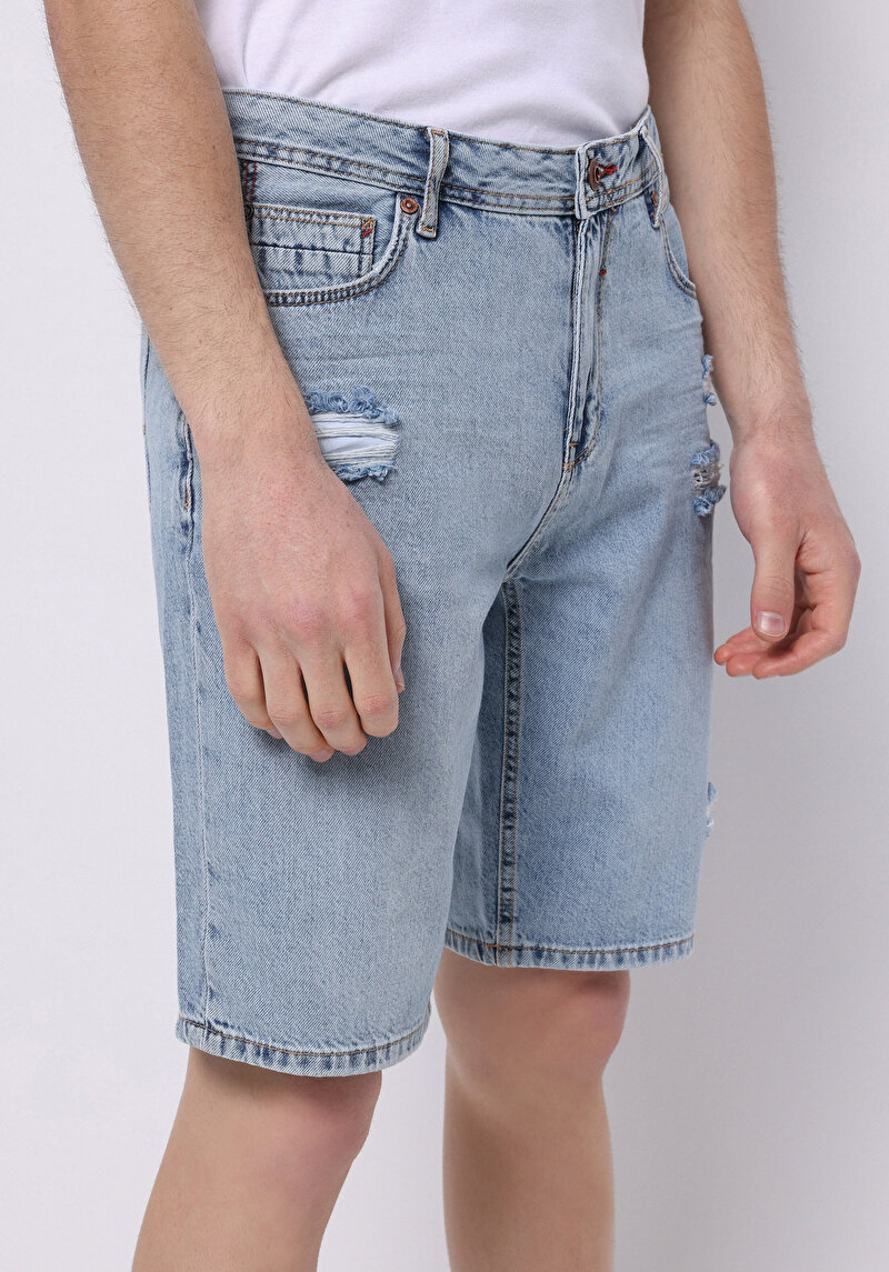 Imagine a Regular Fit Talie Medie Drept Bărbați Indigo Jean Pantaloni Scurți