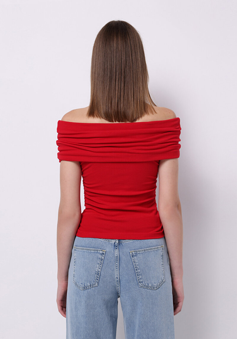 Afișați detalii pentru Slim Fit Boat Collar Drept Tricou Roșu Fără Manșon Pentru Femei