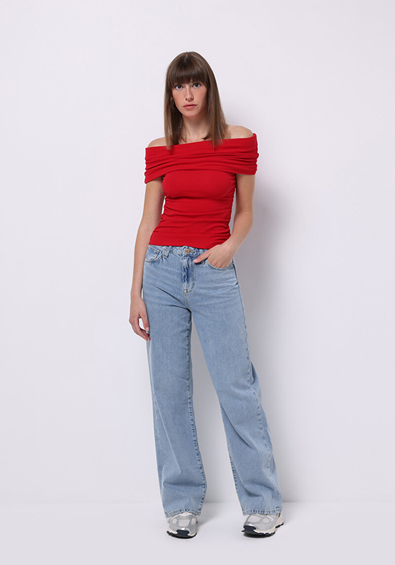 Imagine a Slim Fit Boat Collar Drept Tricou Roșu Fără Manșon Pentru Femei