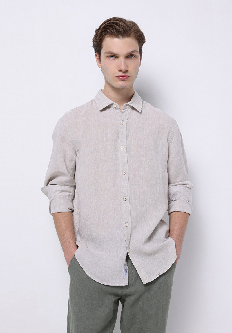 Imagine a Camasa Cu Maneca Lunga De Barbati Bej Regular Fit Cl1074493