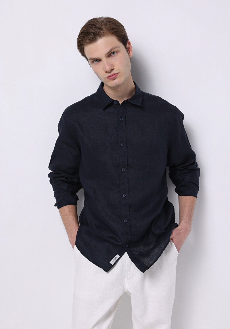 Imagine a Camasa Cu Maneca Lunga De Barbati Albastru Marin Regular Fit  Cl1074493