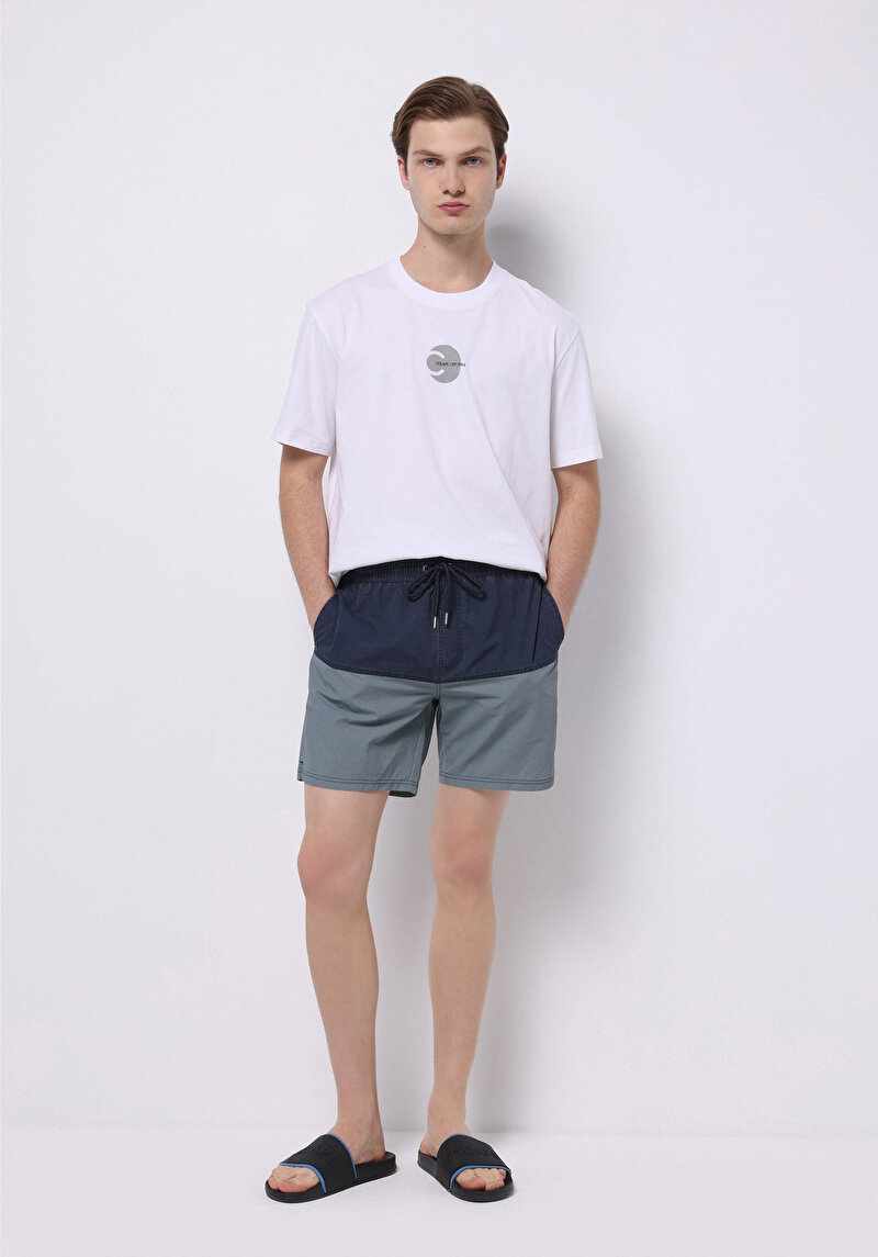 Imagine a Pantaloni Scurți De Baie Albaștri Pentru Bărbați Slim Fit Printed