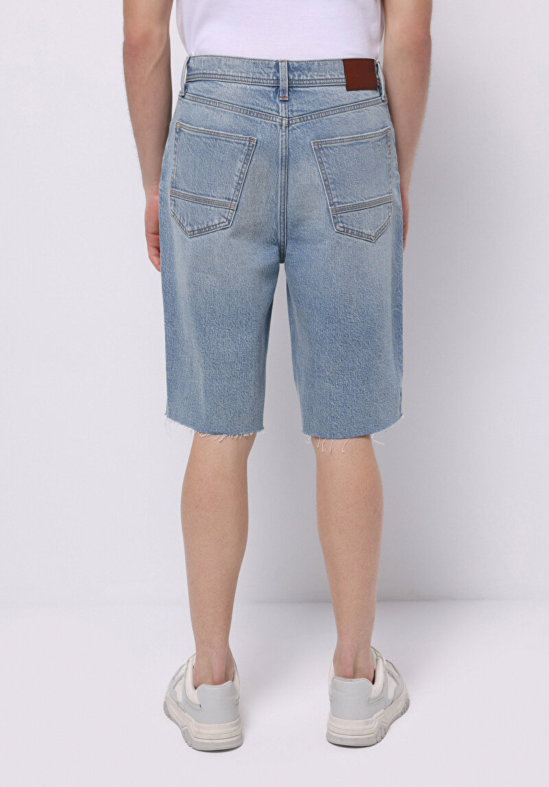 Imagine a Straigt Fit Talie Joasă Pantaloni Scurți De Jean İndigo Pentru Bărbați