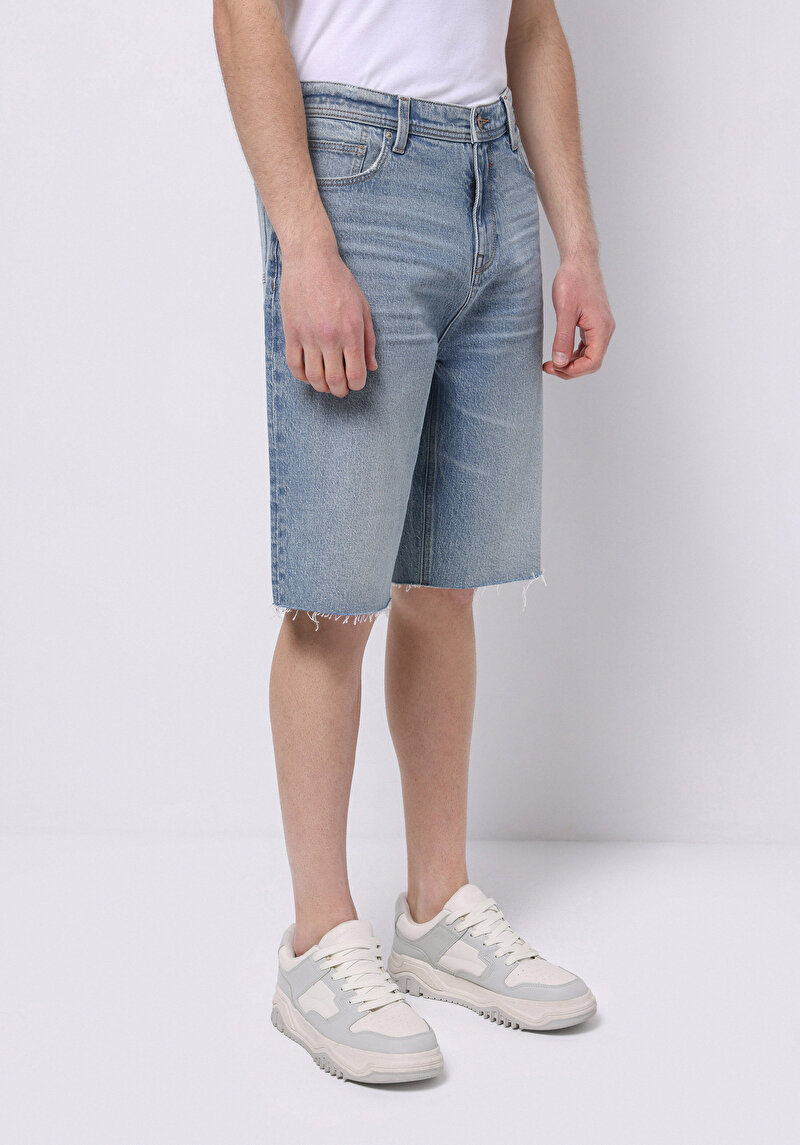 Imagine a Straigt Fit Talie Joasă Pantaloni Scurți De Jean İndigo Pentru Bărbați
