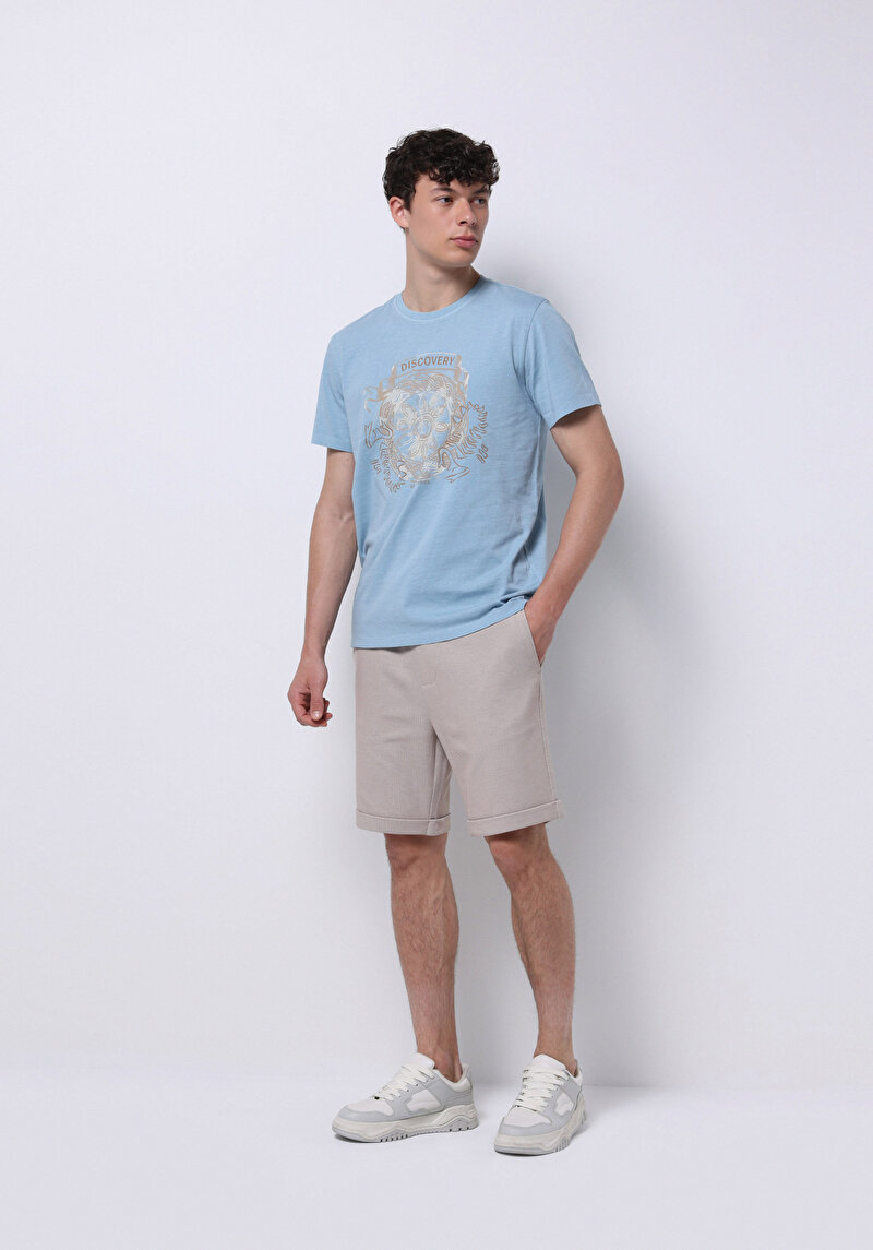 Imagine a Regular Fit Round Neck Drept Bărbați Albastru Tricou Cu Mânecă Scurtă