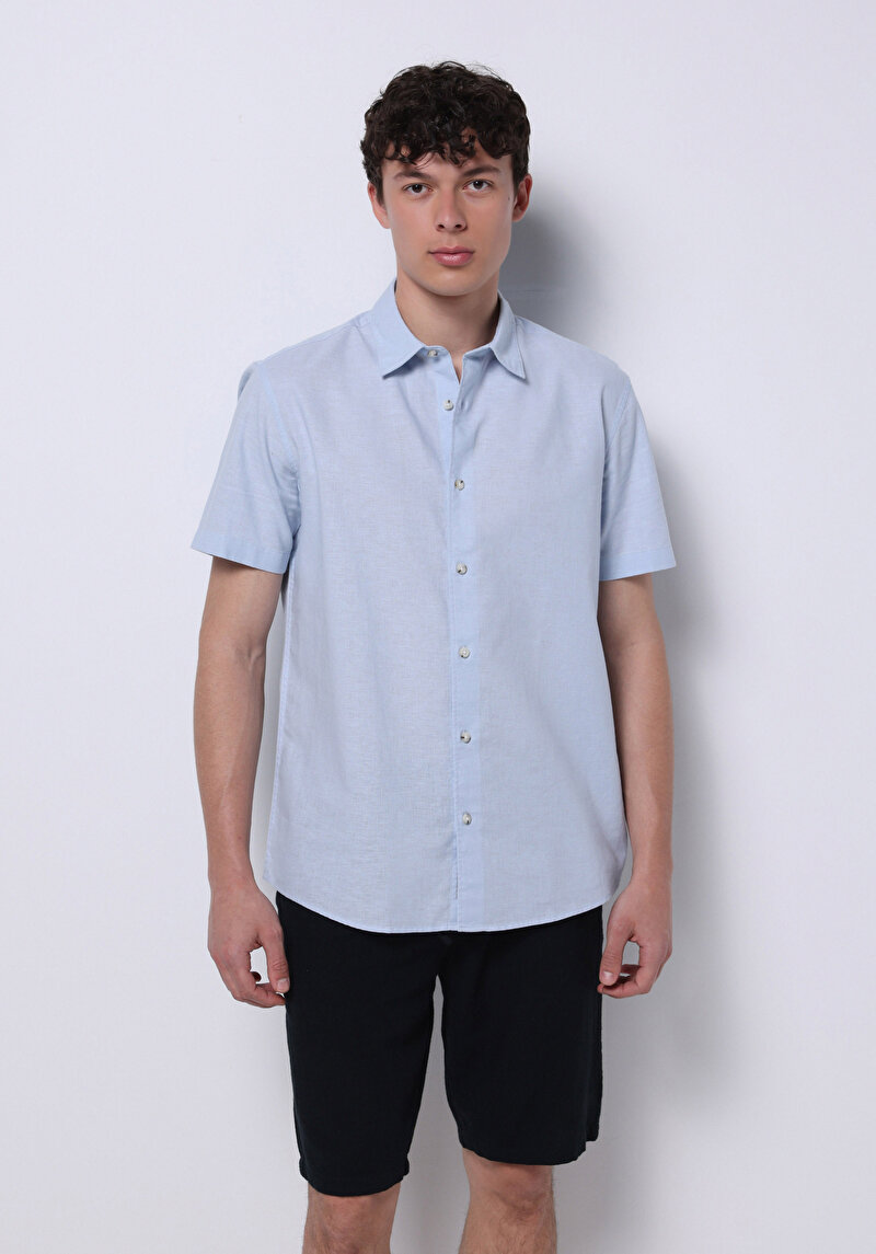 Imagine a Camasa Cu Maneca Scurta De Barbati Albastru Regular Fit  Cl1074069