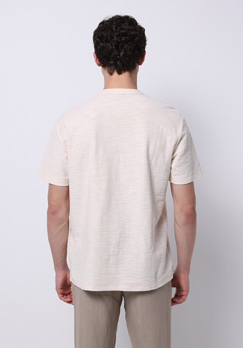 Imagine a Comfort Fit Round Neck Drept Tricou Cu Mânecă Scurtă Ecru Pentru Bărbați