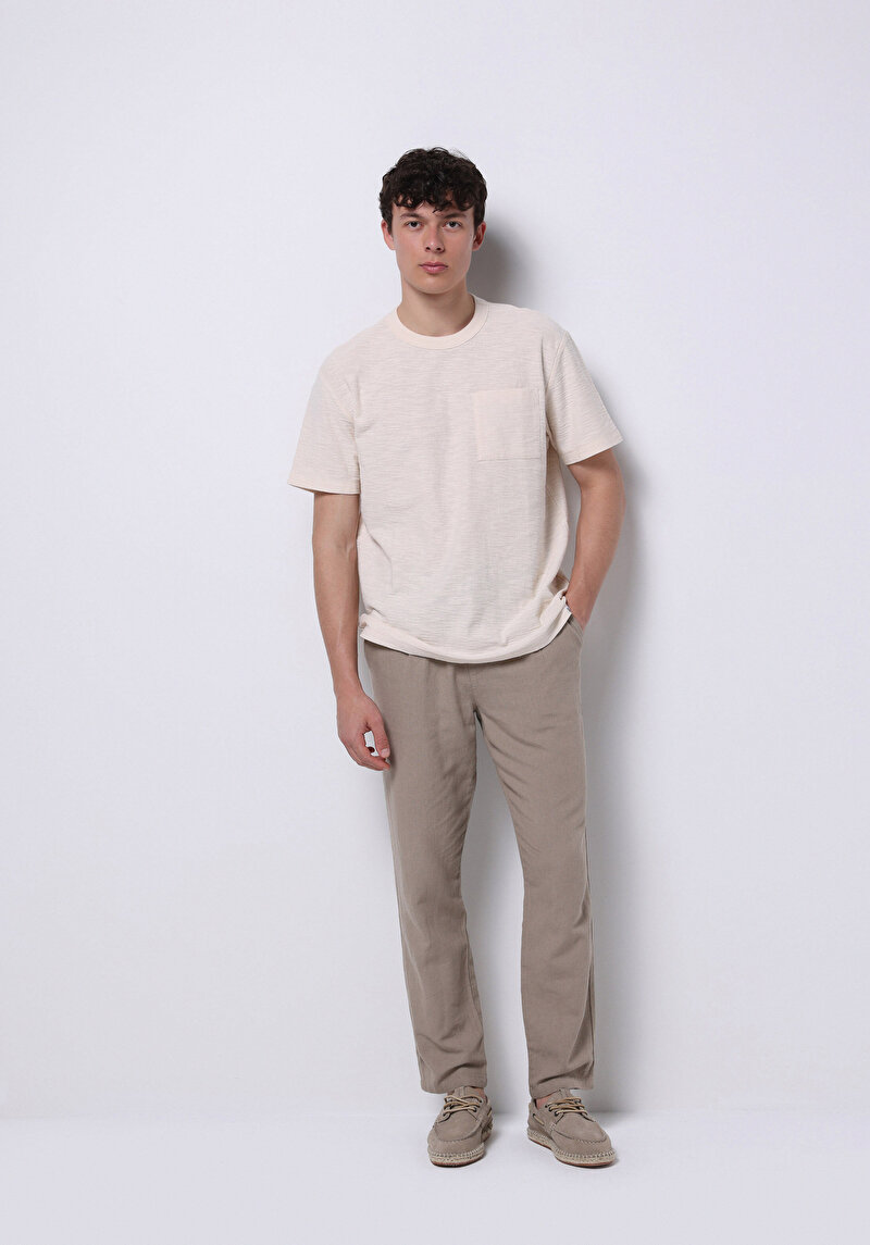 Imagine a Comfort Fit Round Neck Drept Tricou Cu Mânecă Scurtă Ecru Pentru Bărbați