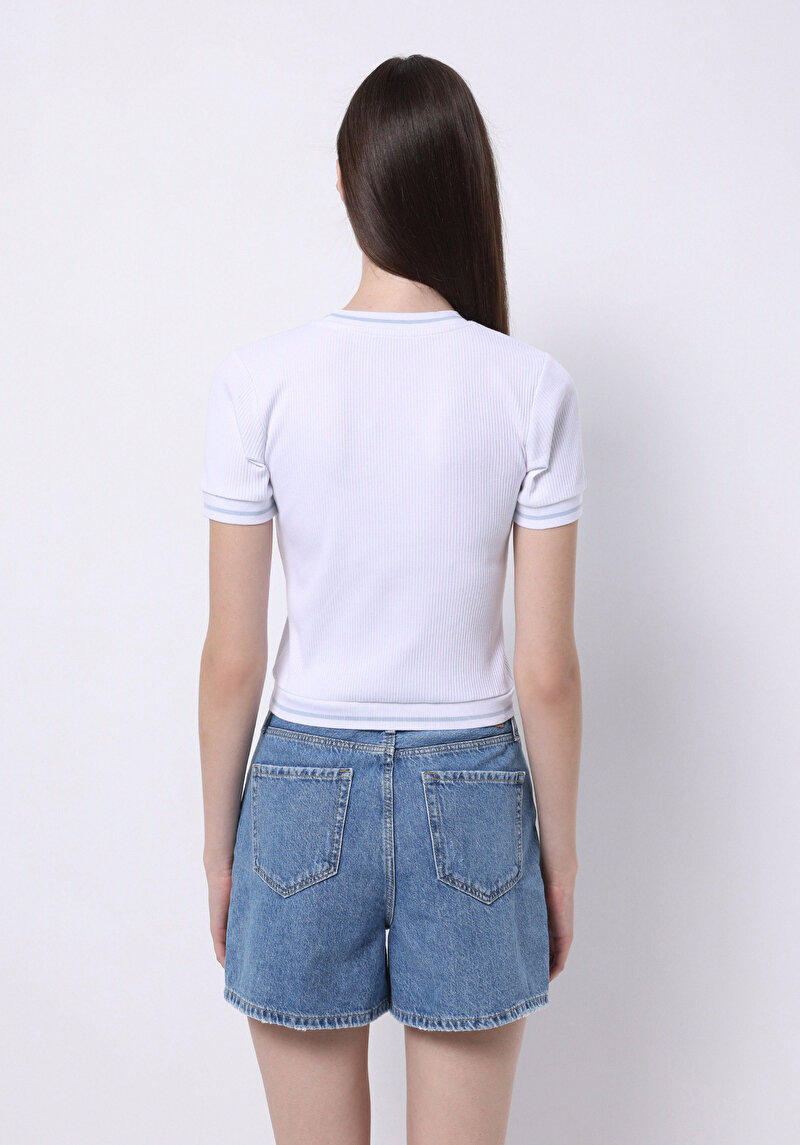 Afișați detalii pentru Pulover Cu Mâneci Scurte De Dama Alb Slim Fit  Cl1074597