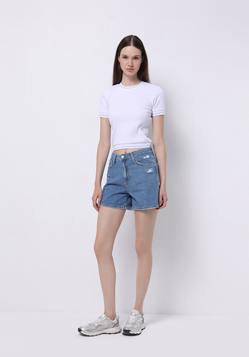 Afișați detalii pentru Pulover Cu Mâneci Scurte De Dama Alb Slim Fit  Cl1074597