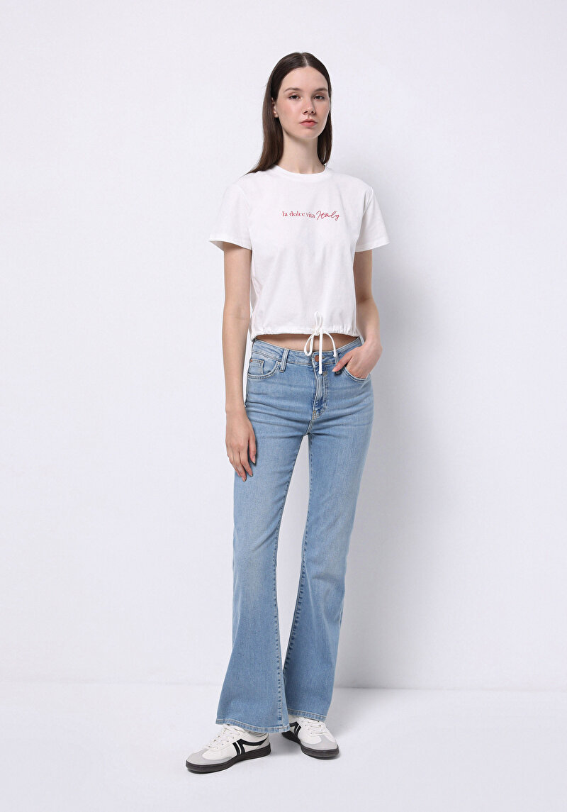 Afișați detalii pentru Regular Fit Mid Waist Bootcut Blugi İndigo Pentru Femei