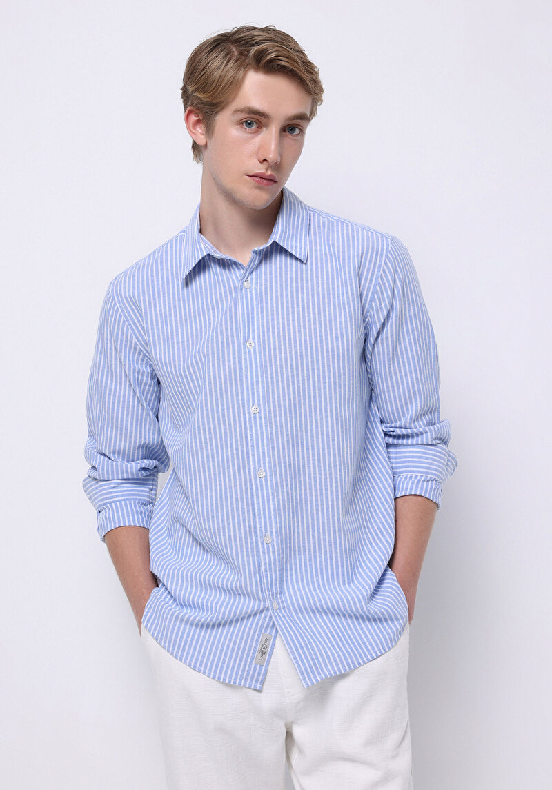 Imagine a Camasa Cu Maneca Lunga De Barbati Albastru Regular Fit Cl1074488